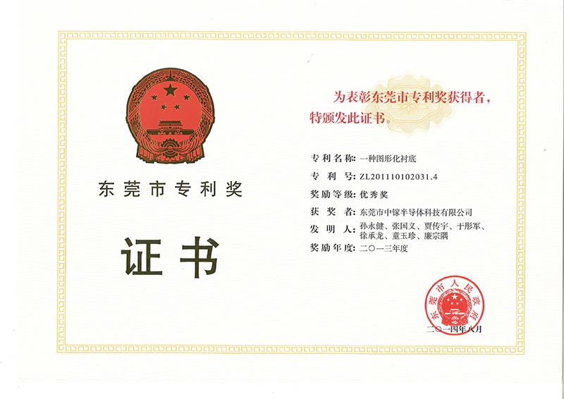 2013 Certificate of Excellence of Dongguan City Patent Award